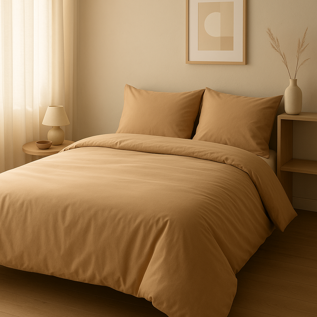 Housse de couette 200x200 cm en coton percalle, motif sobre et élégant pour une chambre apaisante.