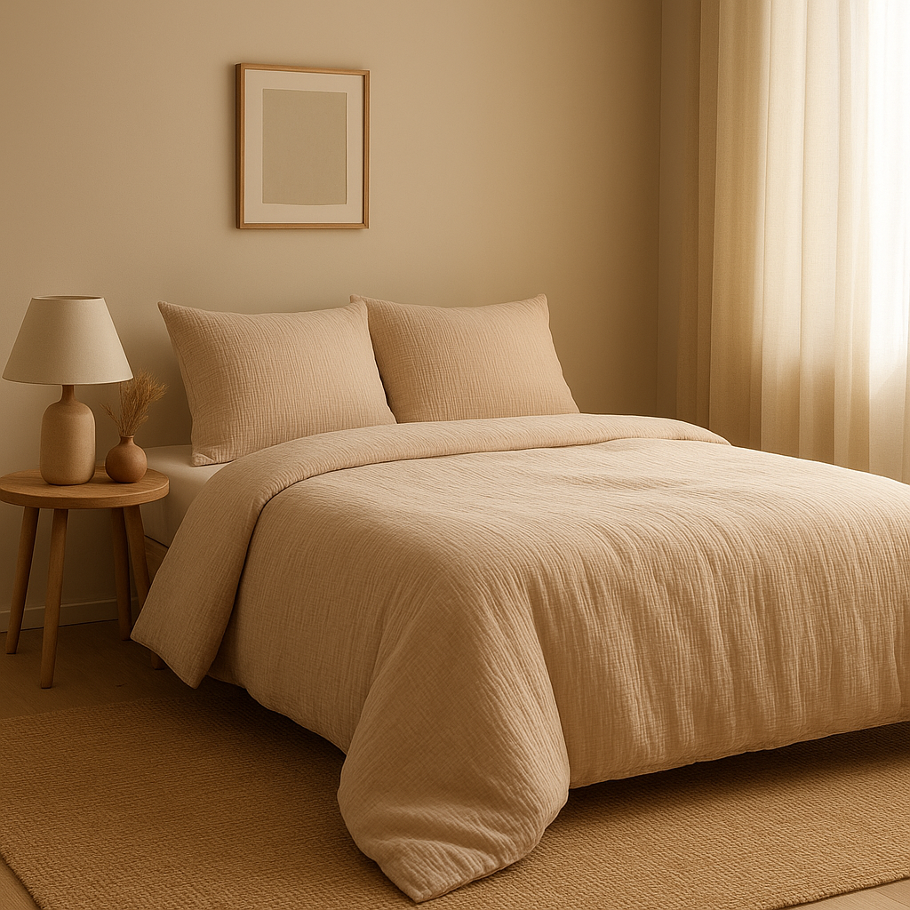 Housse de couette gaze de coton 220x240, douce et respirante pour un sommeil confortable.