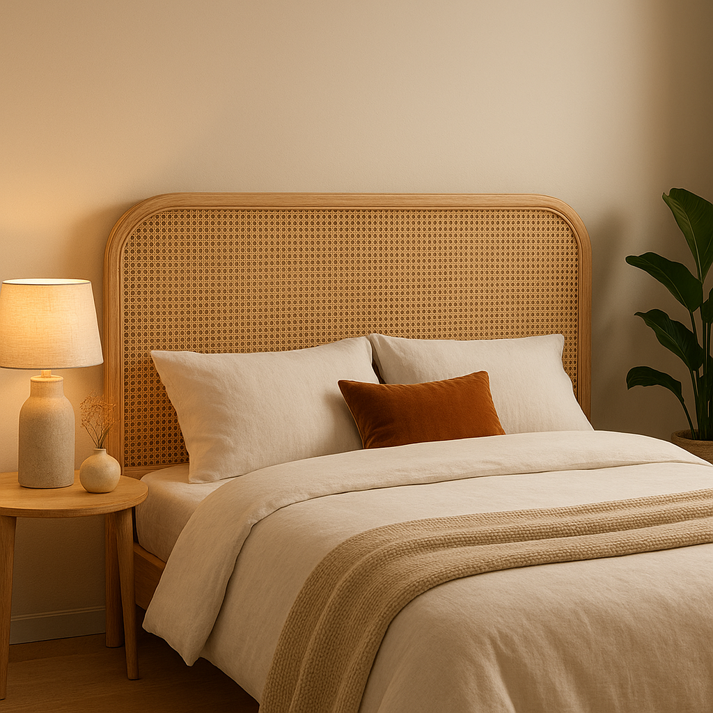 Tête de lit en cannage naturel pour une déco bohème et chic au style méditerranéen