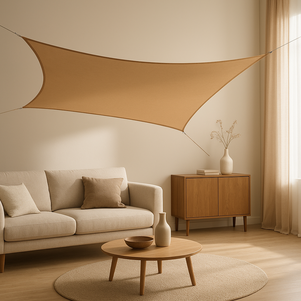 Voile d'ombrage trapèze pour terrasse, protection solaire élégante et ajustable.