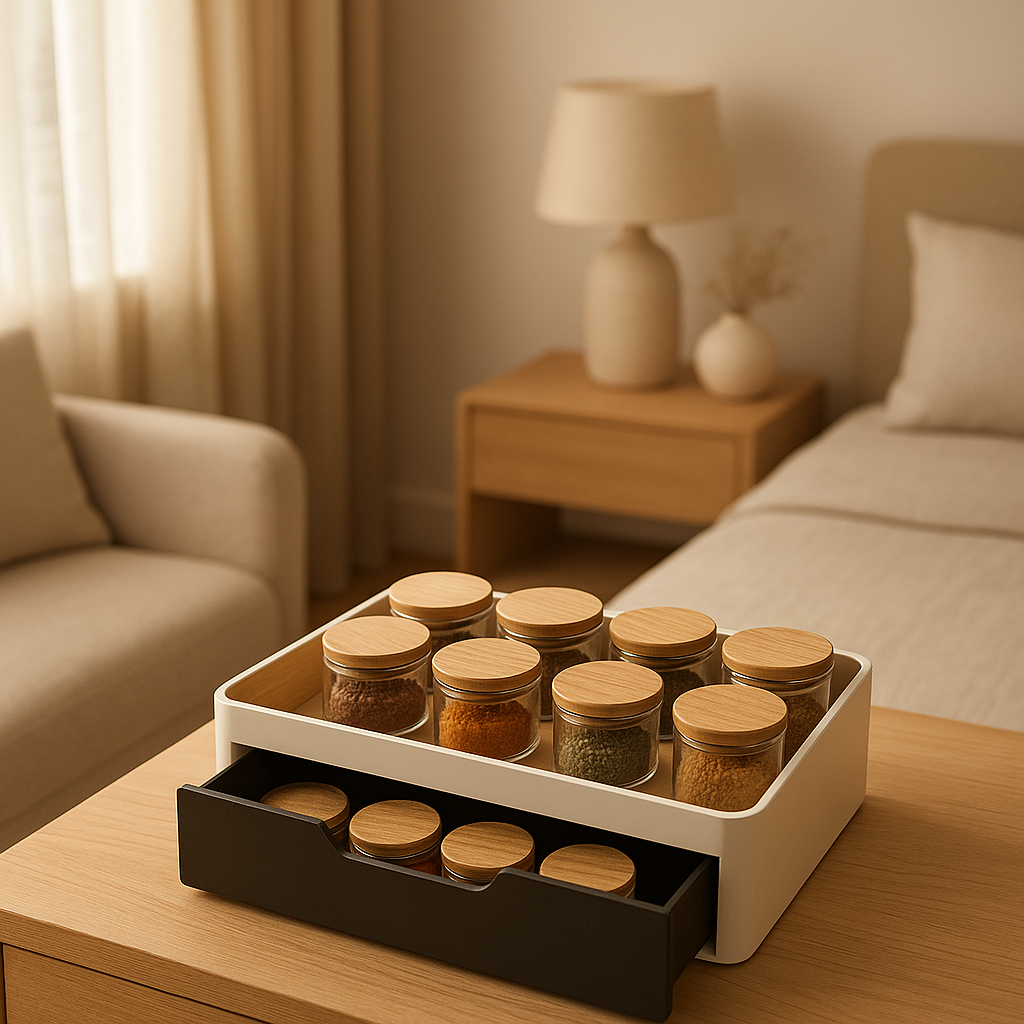 Rangement épices pour tiroir en bois, organisateur pratique pour votre cuisine