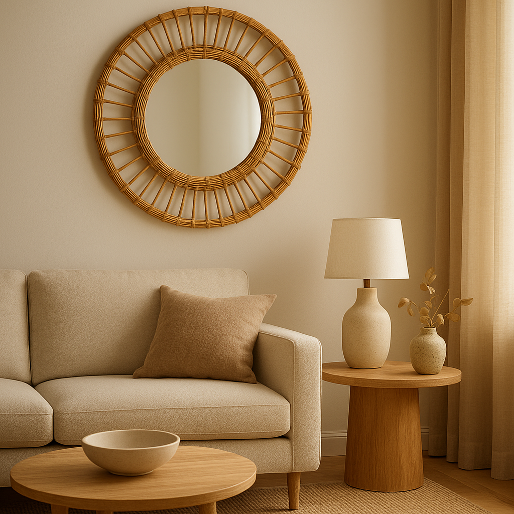 Miroir en rotin naturel pour décoration murale, collection Rotin Miroir