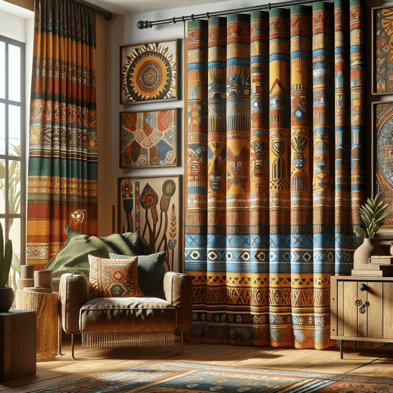 Des motifs ethniques colorés s'entrelacent sur ce rideau, apportant une touche d'originalité et d'exotisme à votre intérieur.
