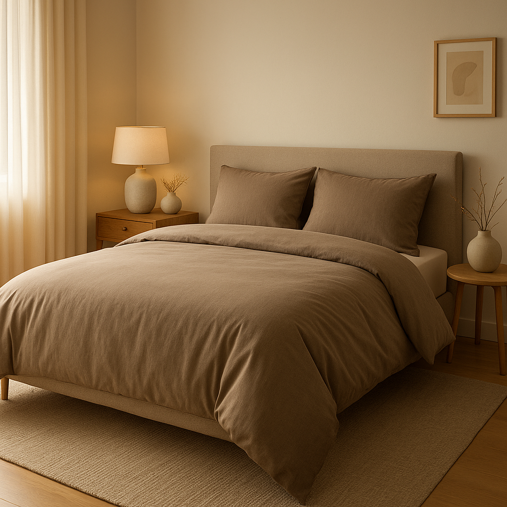 Housse de couette 2 personnes taille en coton percale, design épuré pour une chambre harmonieuse.