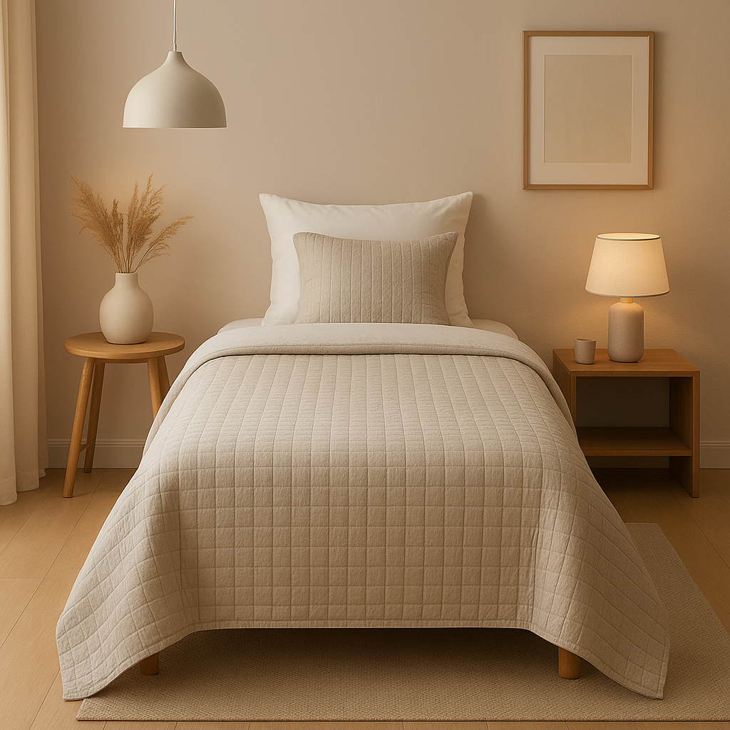 Couvre-lit une personne en tissu léger pour une chambre élégante et apaisante