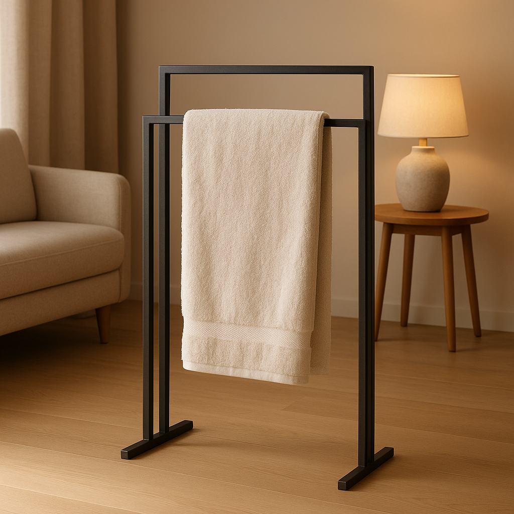 Porte-serviettes de bain design en métal, pour une salle de bain élégante et fonctionnelle.