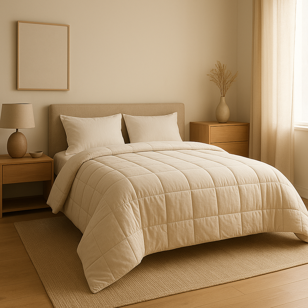 Édredon douillet et élégant pour une chambre à coucher confortable et chaleureuse.