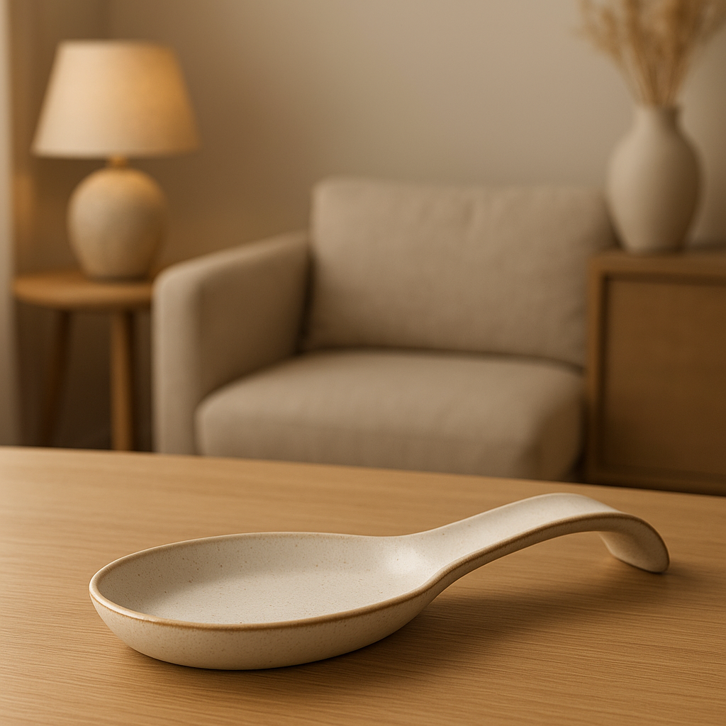 Repose-cuillère en céramique blanche pour une cuisine organisée et esthétique