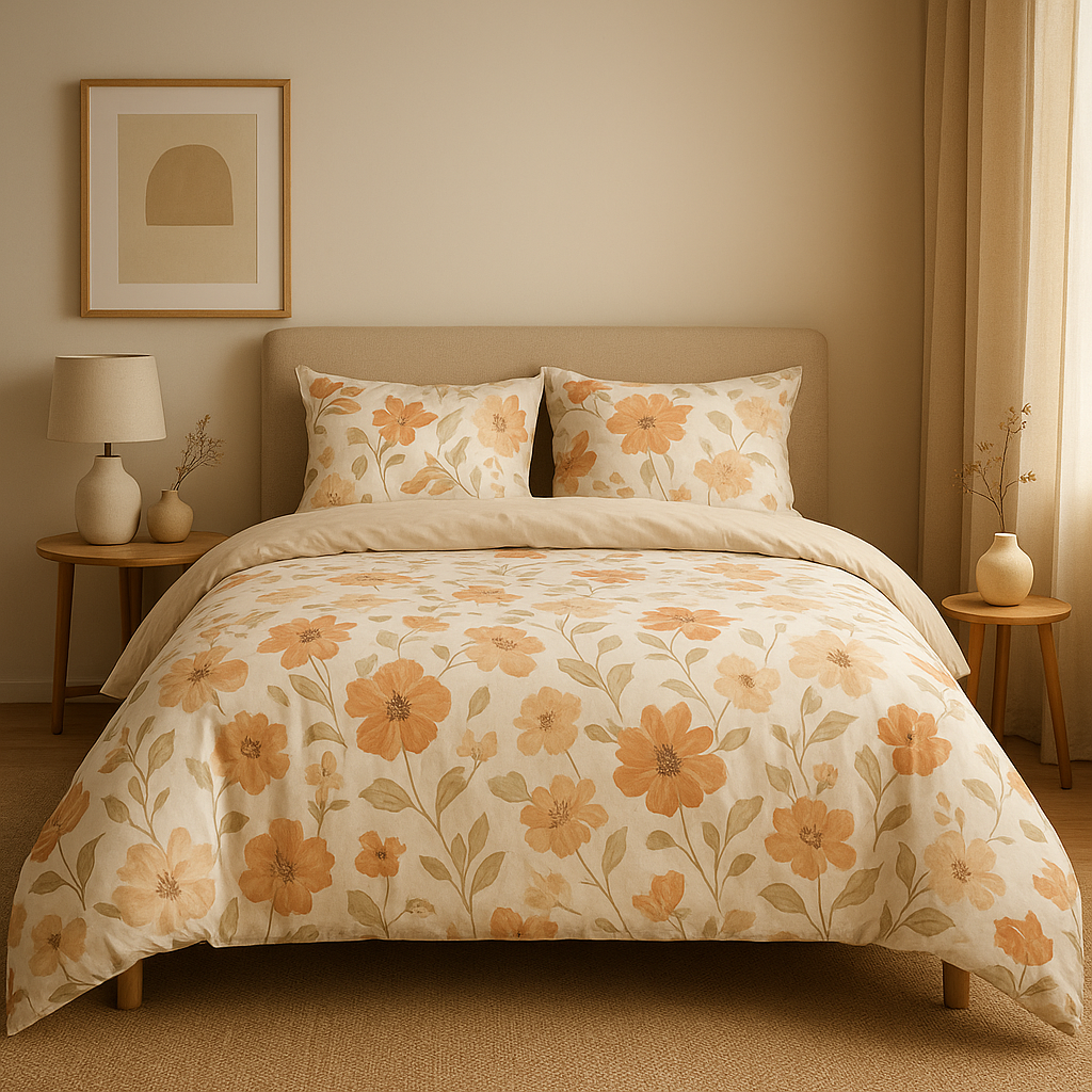 Housse de couette fleurs imprimée pour une déco de chambre naturelle et printanière