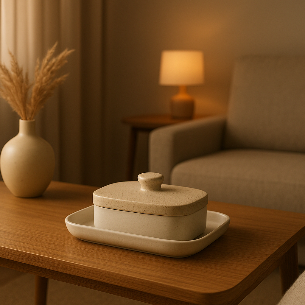 Beurrier à eau en grès émaillé pour une conservation idéale du beurre à table