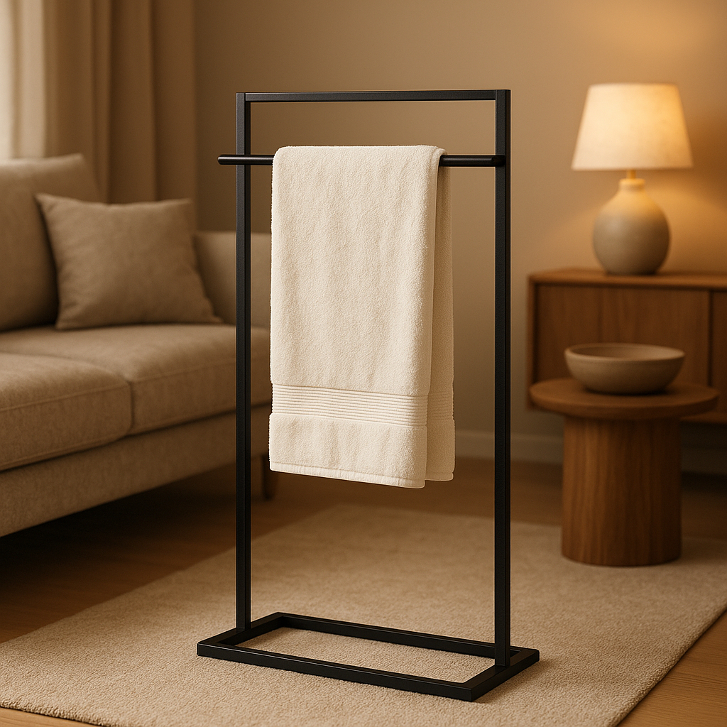 Support pour serviette de salle de bain design en métal, idéal pour une rangement élégant et pratique.