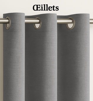 Rideau Rideaux Occultants Petite Hauteur avec attache Œillets en couleur Gris