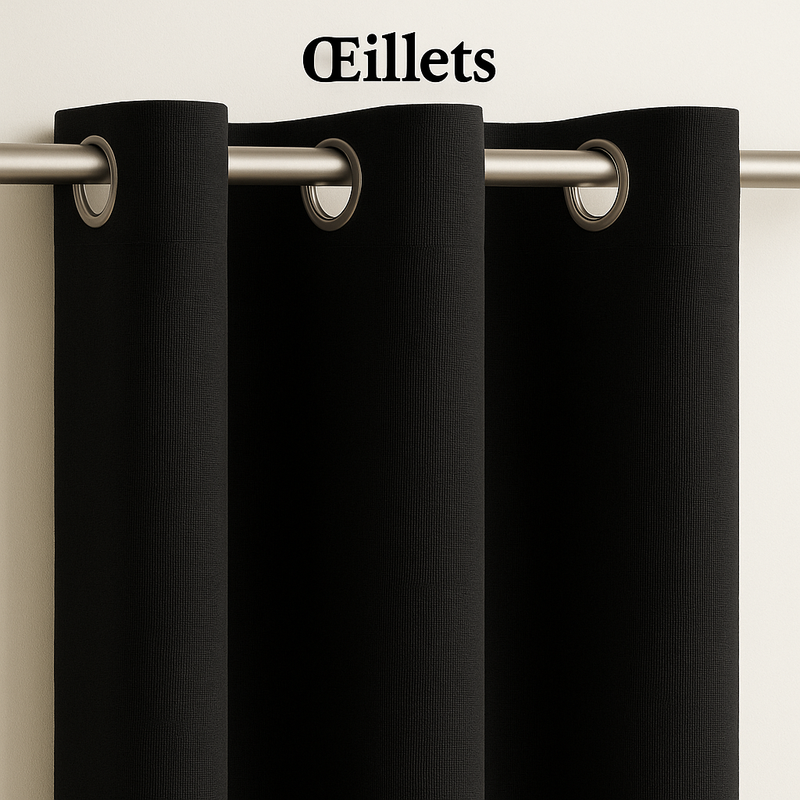Rideau Rideaux occultants pour petites fenetres avec attache Œillets en couleur Noir