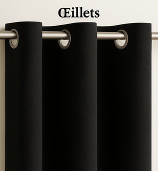Rideau Rideaux occultants pour petites fenetres avec attache Œillets en couleur Noir