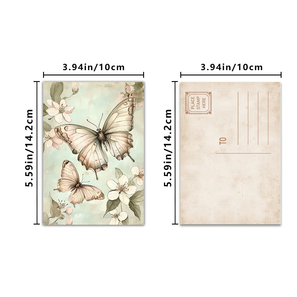 cartes postales vintage fleurs animaux romantiques clips pinces beige rose vert