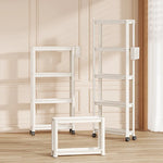 étagère mobile blanche trois plateaux moderne roulettes cuisine porte réfrigérateur