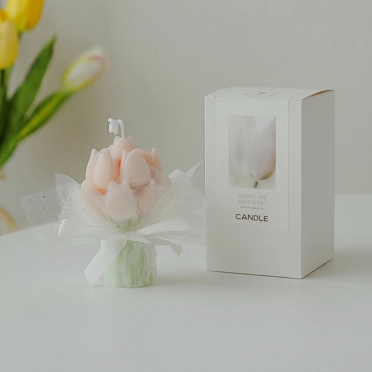 bougie parfumée tulipes relief rouge jaune rose blanc cire soja aromathérapie décoration romantique