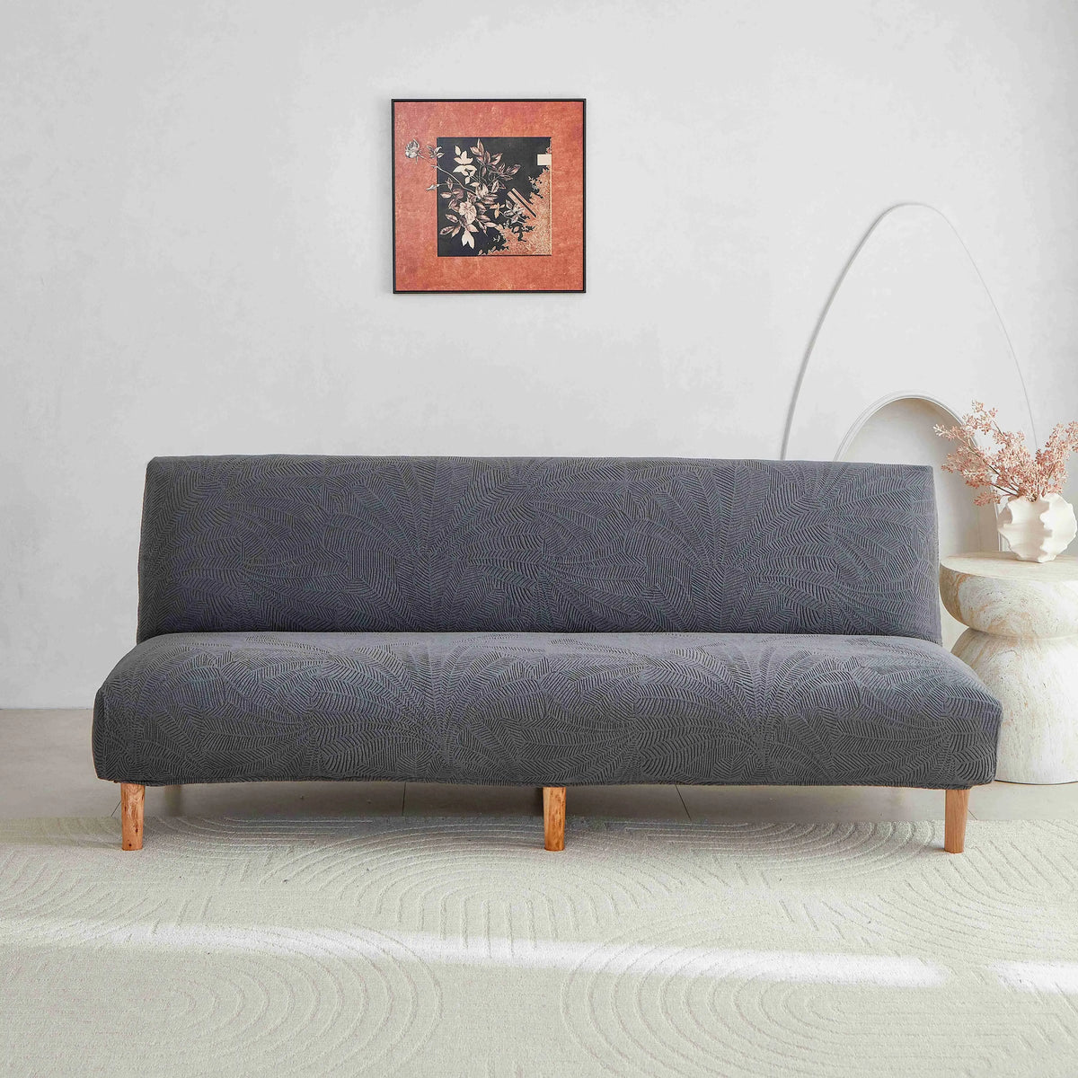 housse canapé lit couverture polyester feuilles palmier moderne gris opaque lavable machine