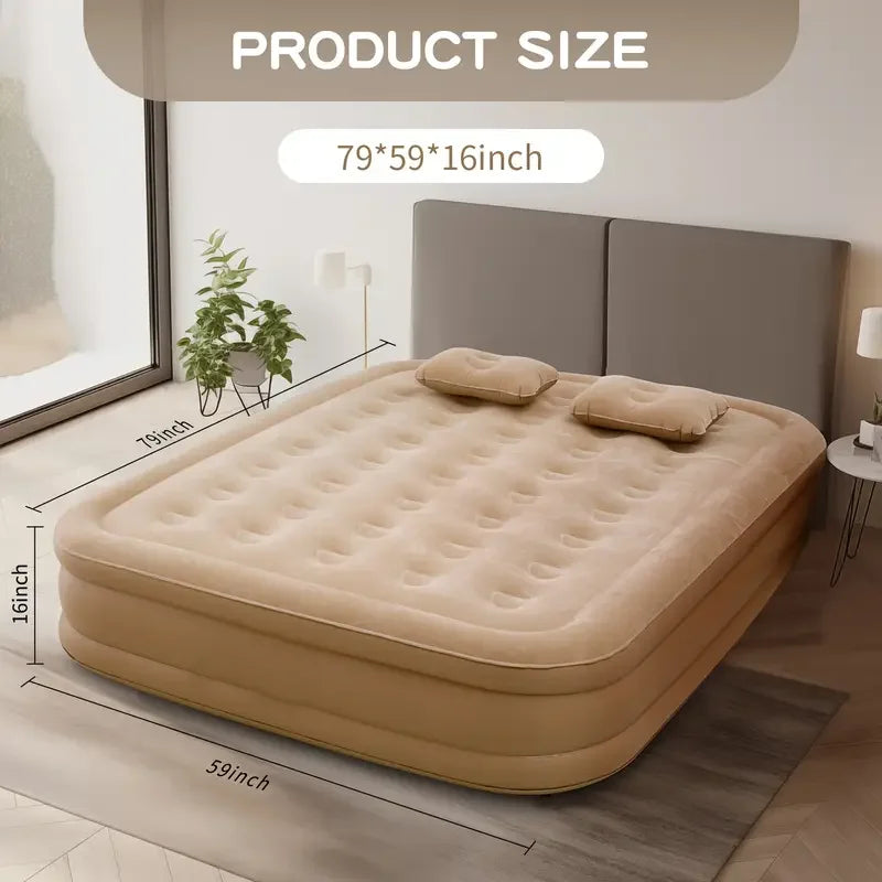 matelas gonflable beige texture mousse moderne pompe intégrée double taille grande capacité camping voyage