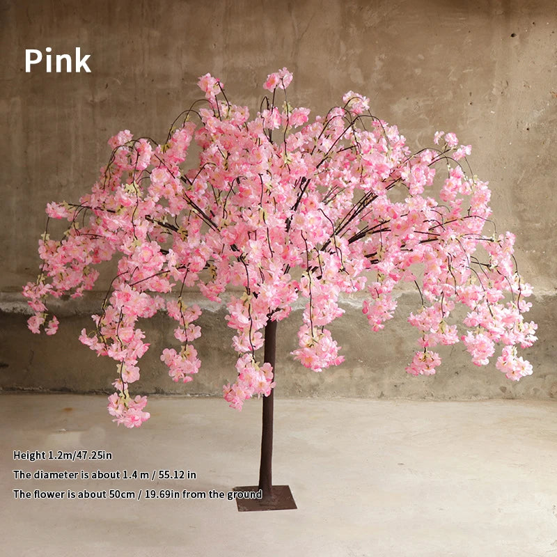 décoration intérieure arbre artificiel cerise fleurs rose blanc champagne naturel élégant mariage anniversaire