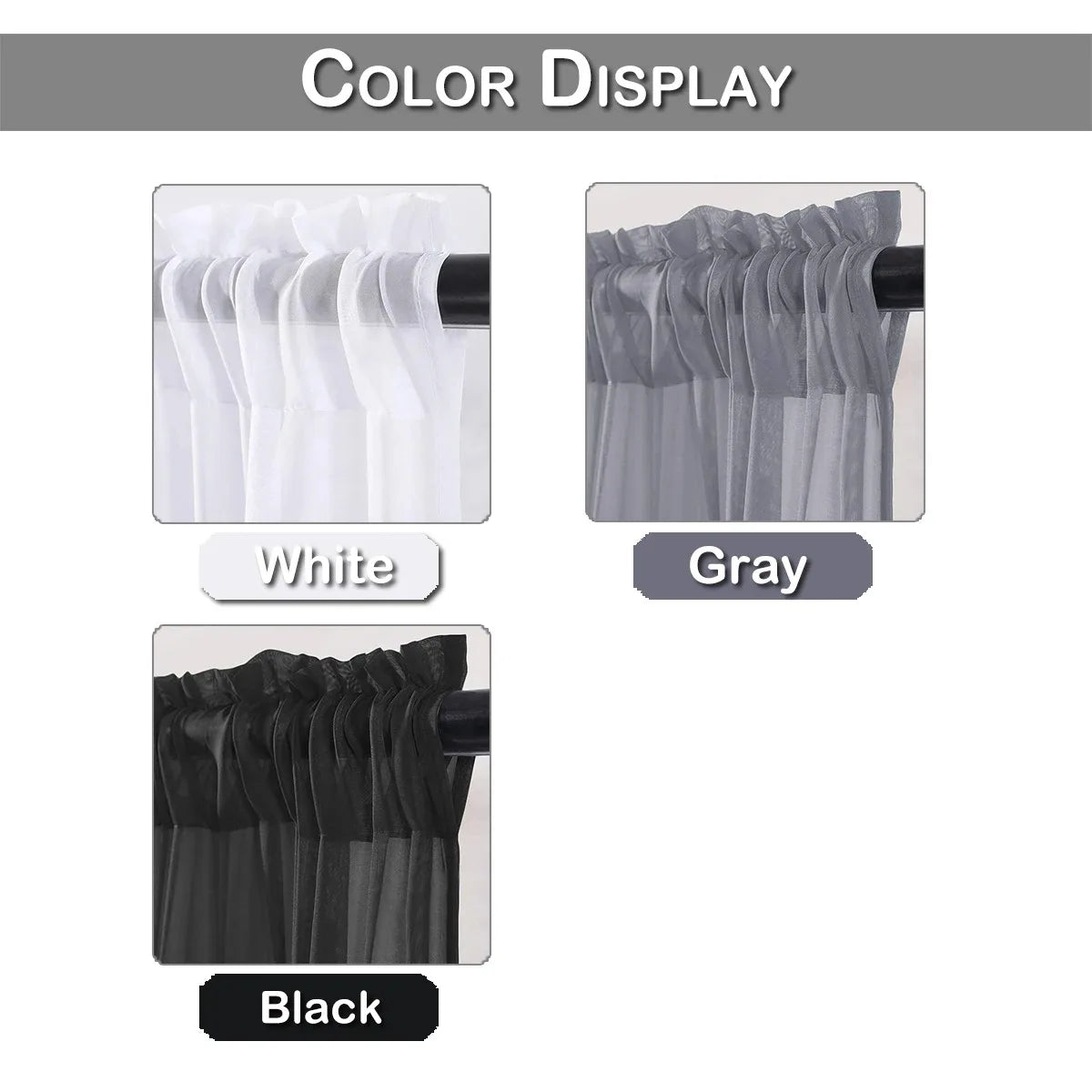 rideaux courts tissu plissé polyester translucides moderne blanc gris noir