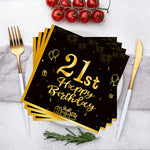 serviettes jetables anniversaire noires dorées ornementations élégantes fêtes confettis ballons cadeaux 20 pièces