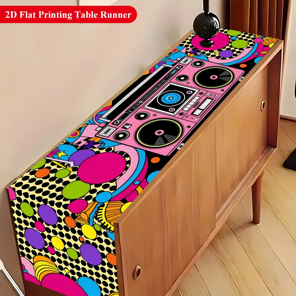 nappe table vintage années 80 boombox graphique couleur rose noir festive