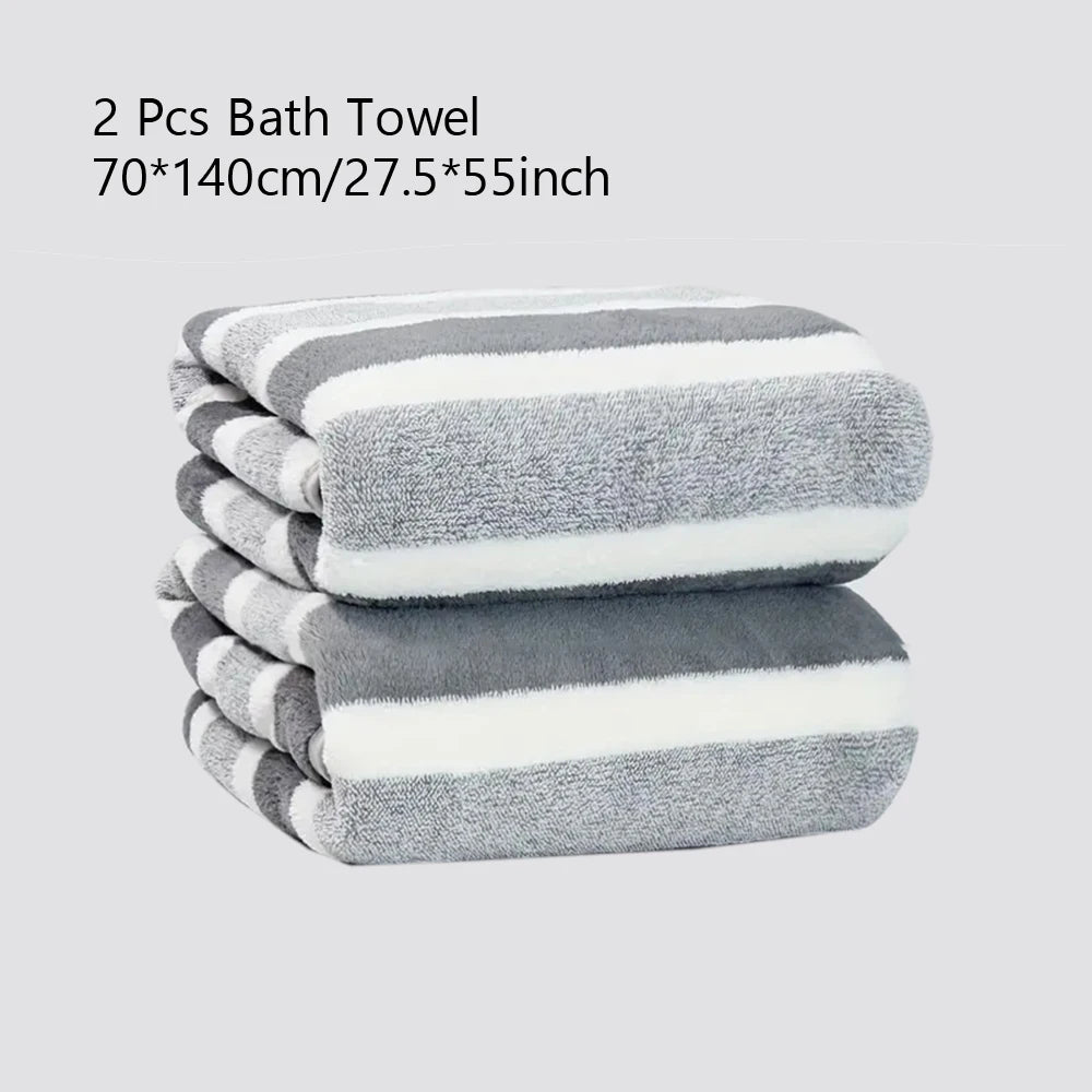 serviettes bain douces polyester rayures horizontales bleu clair blanc gris moderne ensemble pièces