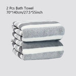 serviettes bain douces polyester rayures horizontales bleu clair blanc gris moderne ensemble pièces