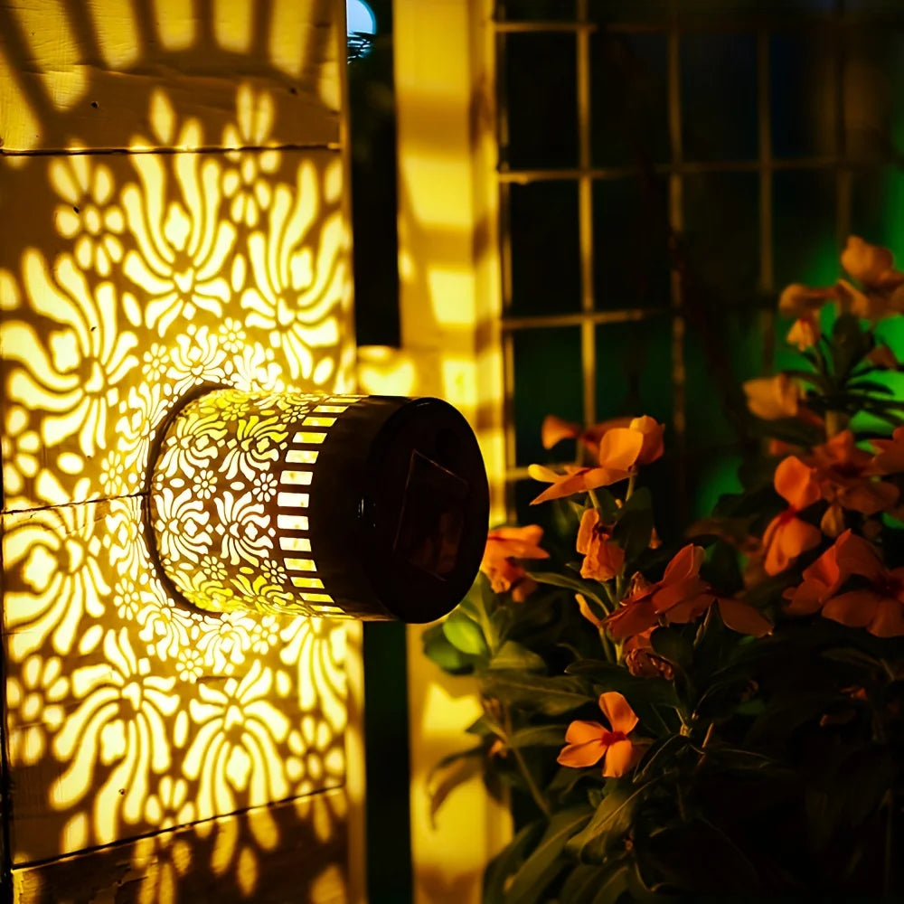 lampe solaire décorative moderne motif floral ajouré noir doré ip44 autonomeextérieur jardin contemporaine