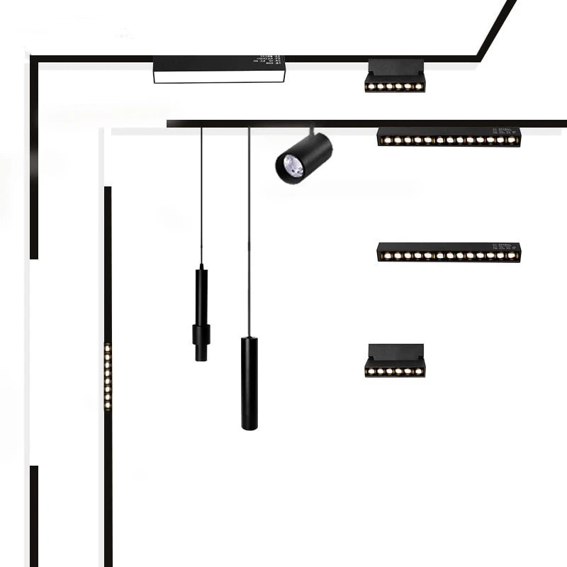 système éclairage led rail moderne noir barres lumineuses spots connecteurs dimmable 48v 220v