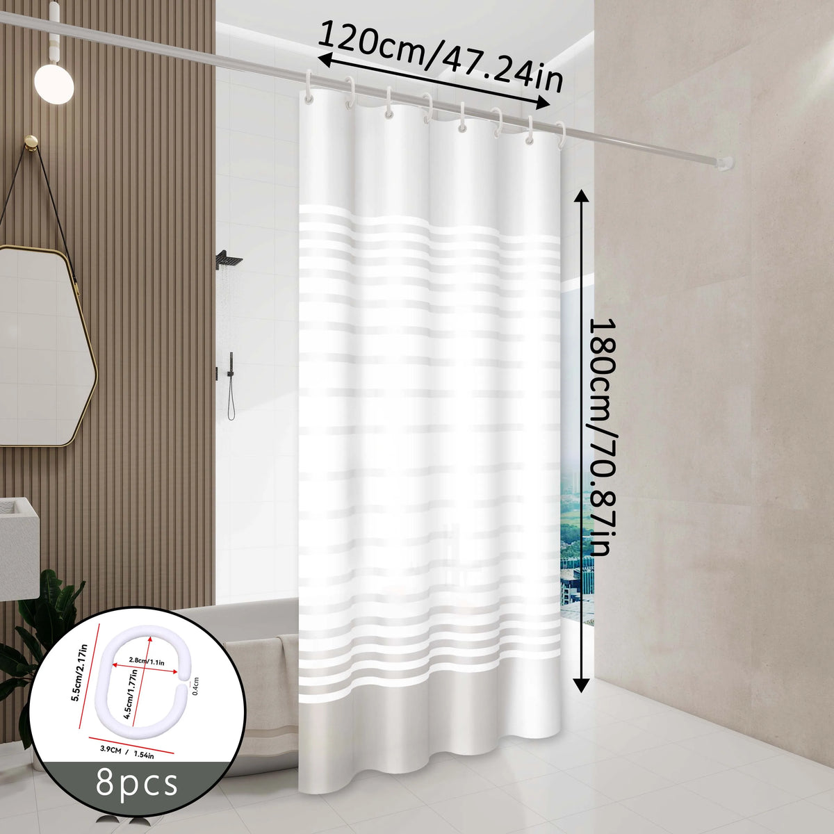 rideau douche moderne blanc rayures horizontales opacité ourlet standard éva relief respectueux environnement