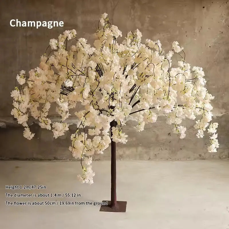 décoration intérieure arbre artificiel cerise fleurs rose blanc champagne naturel élégant mariage anniversaire