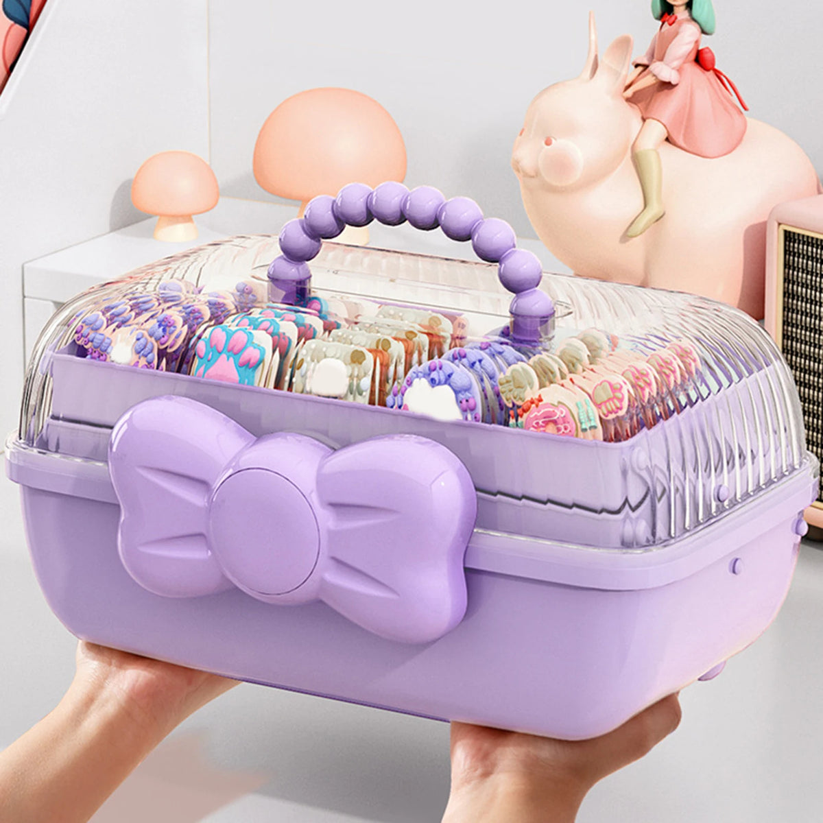 boîte rangement bijoux moderne portable poignée noeud papillon clips cheveux bagues bracelets enfants chambre