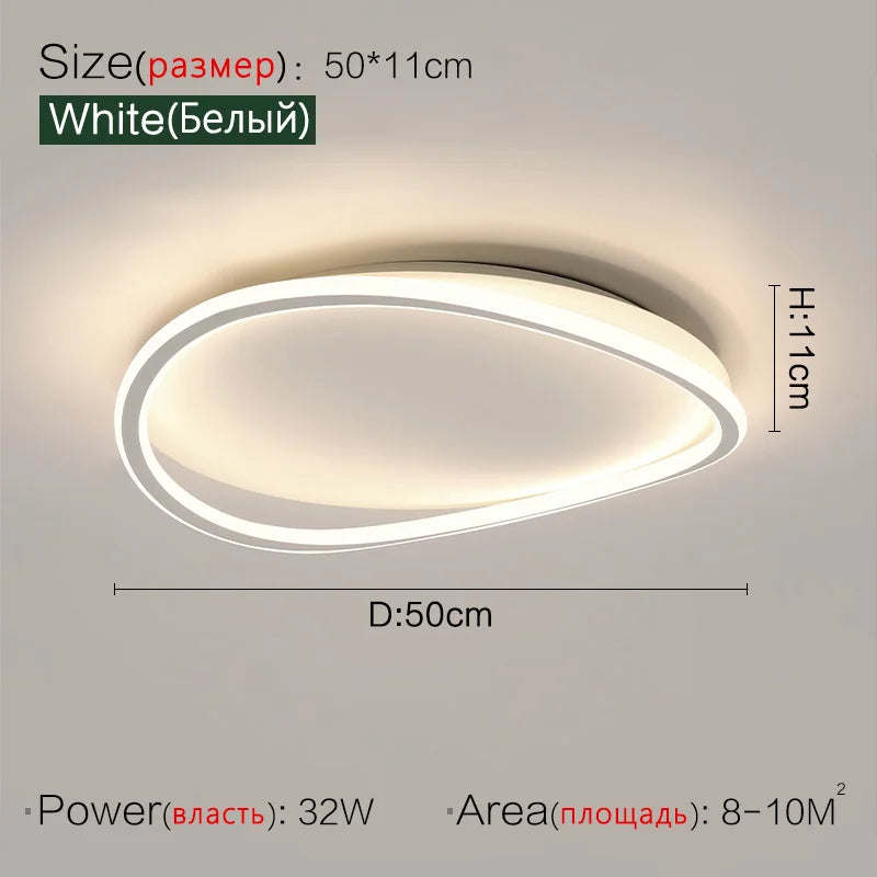 Luminaire LED moderne blanc ovale anneau concentrique frosted minimaliste