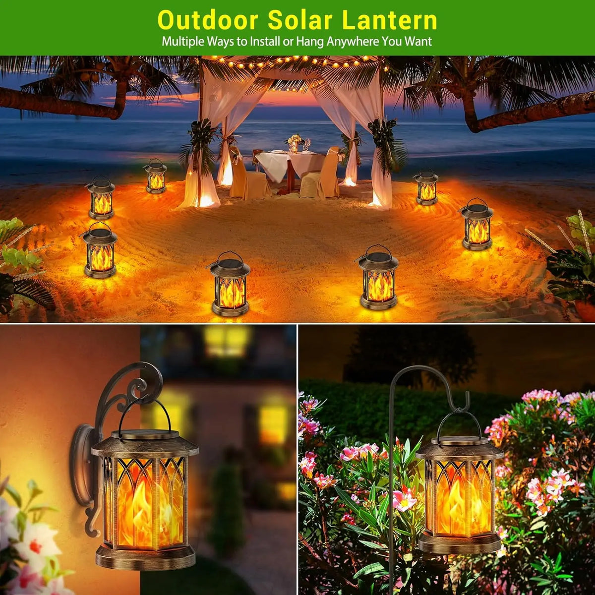 lanterne solaire extérieure bronze effet flamme gothique support mural classique rustique