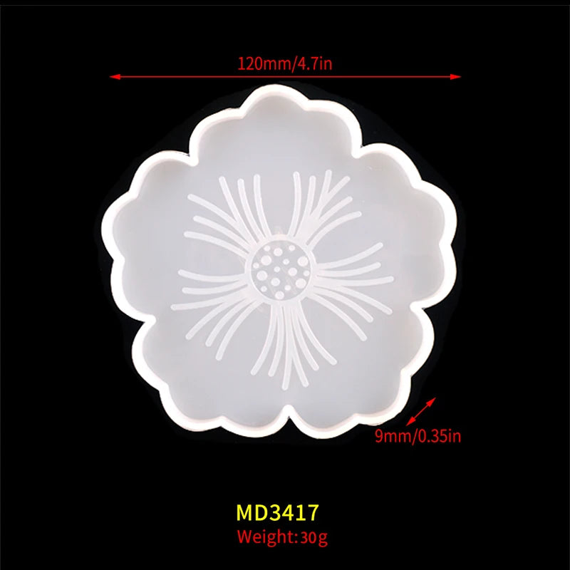 moule silicone résine époxy diy coaster support géométrique moderne élégant fleur paillettes dorées