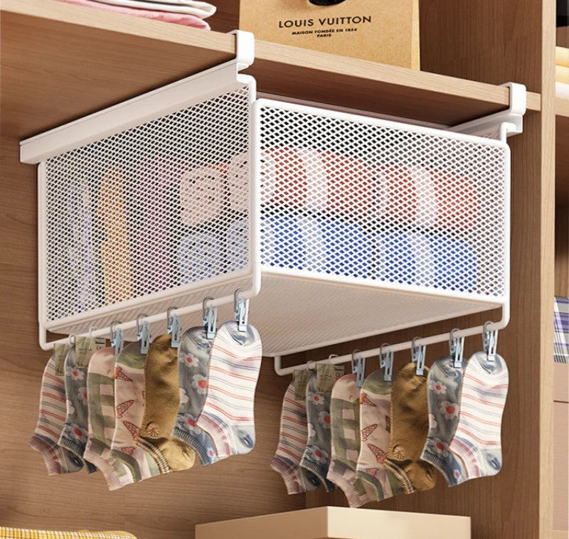 paniers rangement blanc noir maille métal coulissant clips sous armoire moderne économie place
