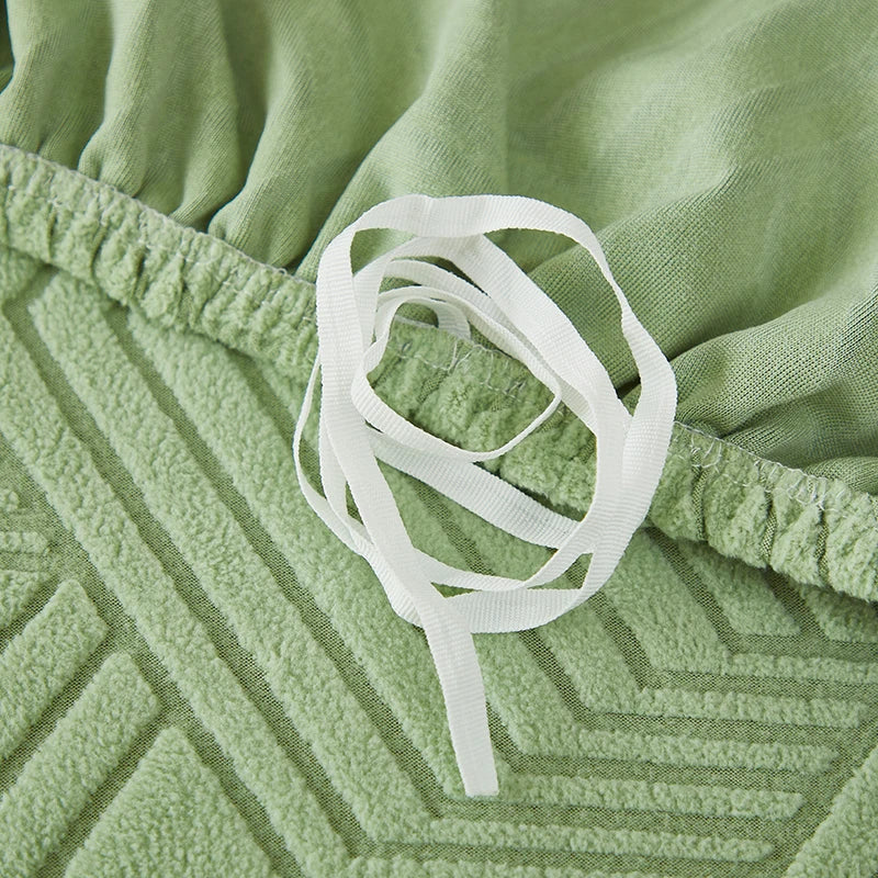 couverture canapé lit vert clair rayures diagonales élastiques machine lavable moderne