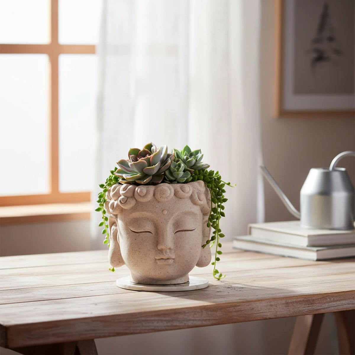 pot fleur résine tête bouddha moderne cache pot intérieur extérieur drainage ornement zen jardin
