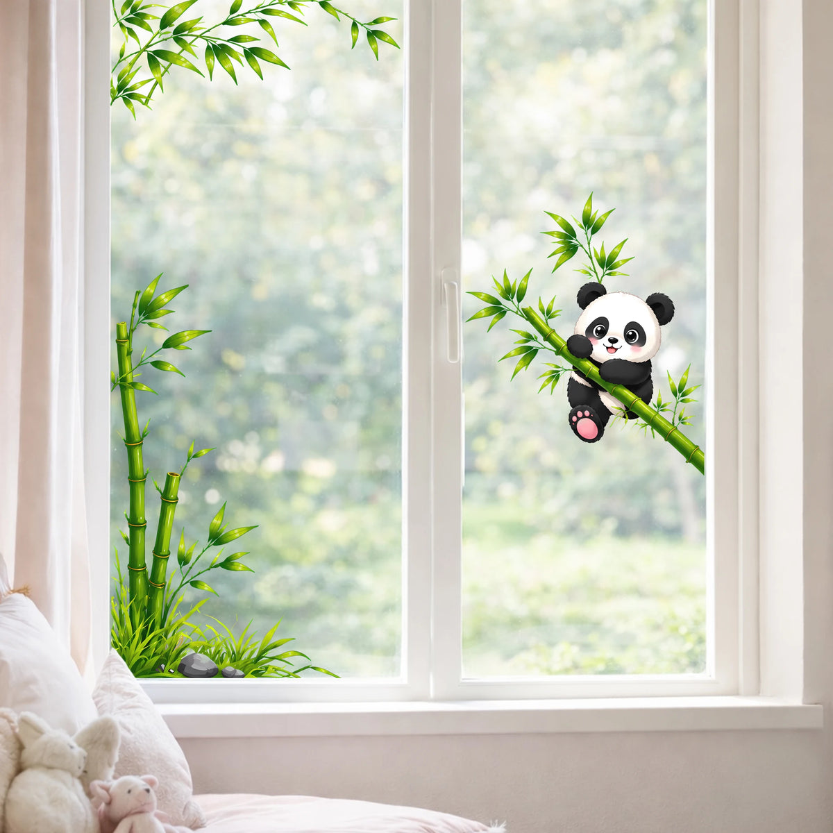 sticker panda bambou décoratif adhésif fenêtre mur salle bain toilettedécoration vinyle amovible enfantin nature