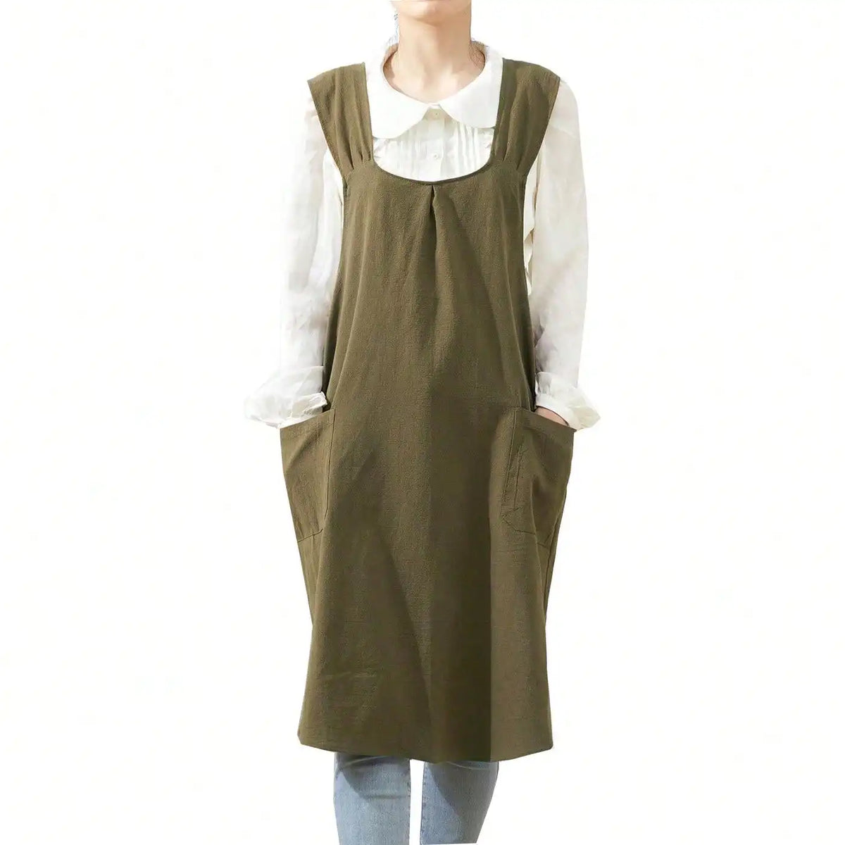 tablier coton classique bleu clair beige vert clair poches vintage femmes cuisine