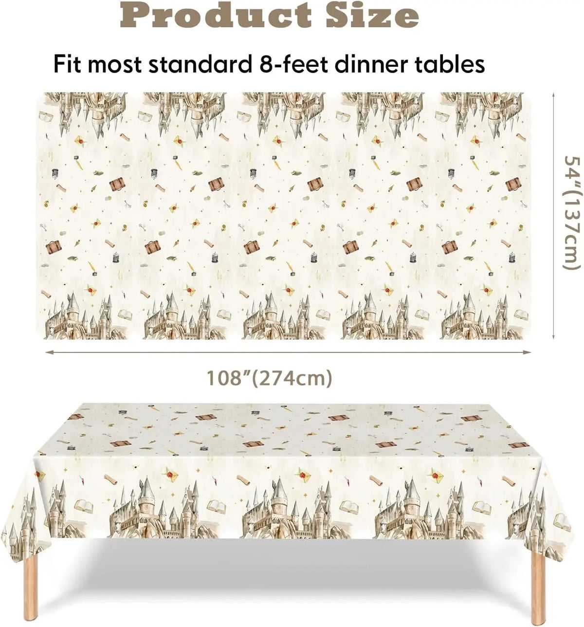 nappe table thème harry potter château livres lettres blanc beige doré imperméable usage uniqueextérieur