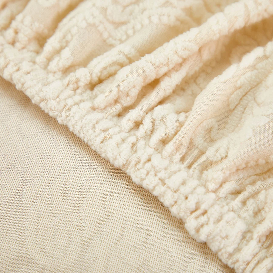 couvre tête lit classique brodé floral beige adhésif polyester élastique facile nettoyage toutes saisons