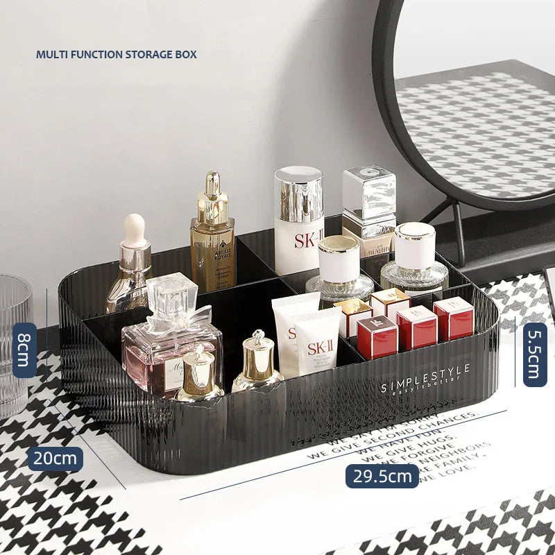 organisateur maquillage boîte rangement bijoux noir rayures moderne respectueux environnement cosmétiques flacon crème rouge