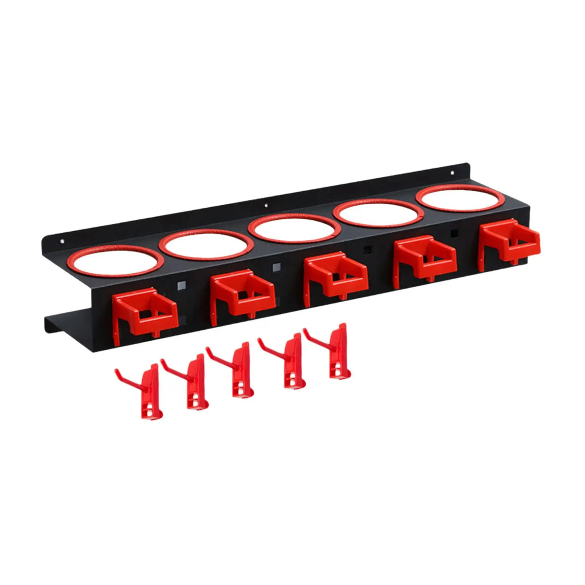 support mural bouteilles nettoyant noir rouge clips organisation garage pratique fonctionnel