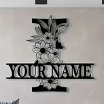 lettre décorative métal noir personnalisée fleurs papillon art mural rustique décoration intérieure maison