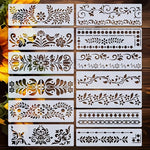stencils peinture motifs floral ornements blanc brun artisanal décoration murale bricolage