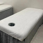 couverture table massage blanche imprimée hexagonnelle moderne 215cm 100cm