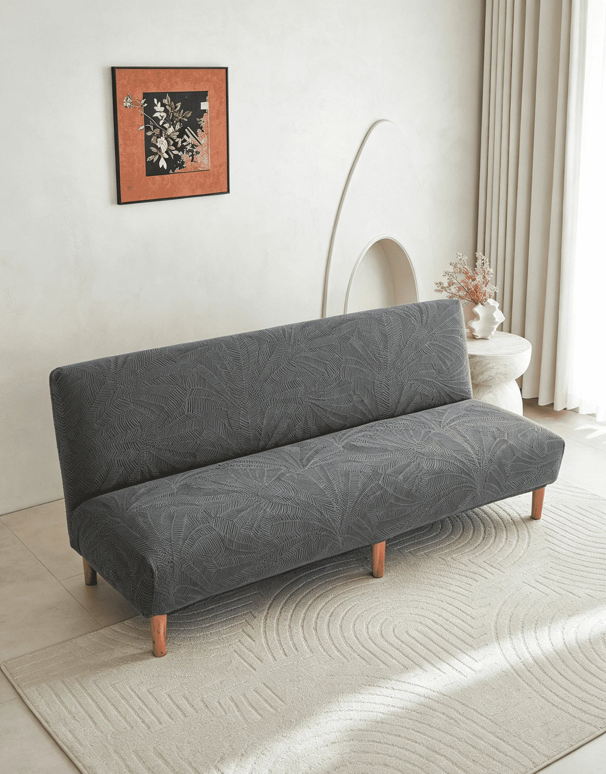 housse canapé lit couverture polyester feuilles palmier moderne gris opaque lavable machine